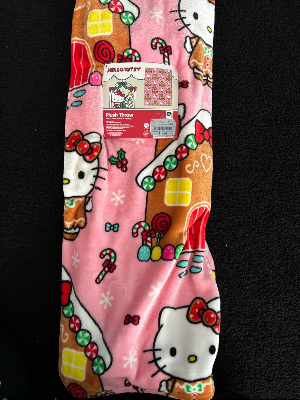 Hello Kitty Gingerbread House Xmas Pink Plush Throw Blanket 50x70 NWT